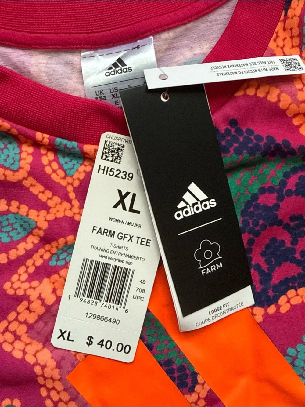 NWT Adidas x FARM Rio Women’s Graphic Tee Vivid Berry Size XL - Picture 4 of 5
